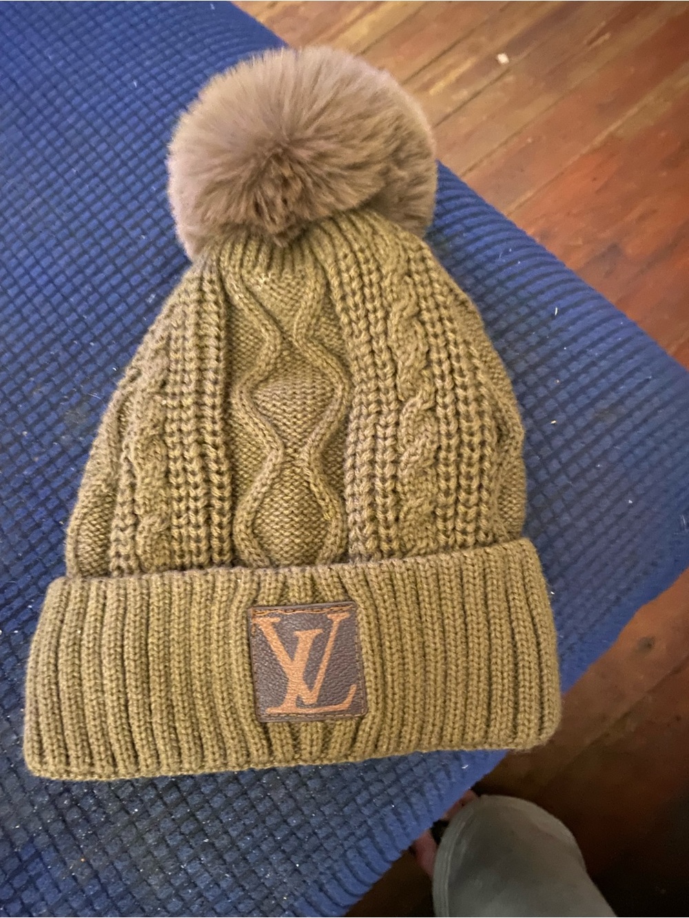 Designer khaki beanie with logo